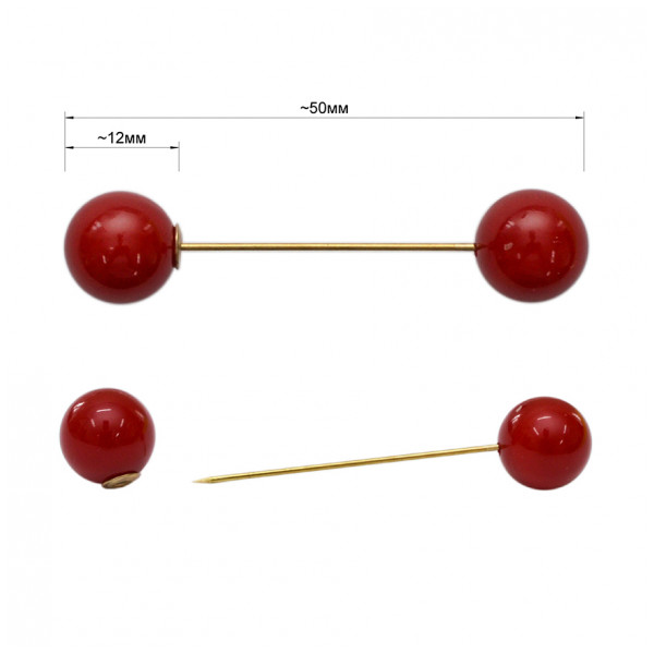 Булавка декоративная, цвет золото+красный